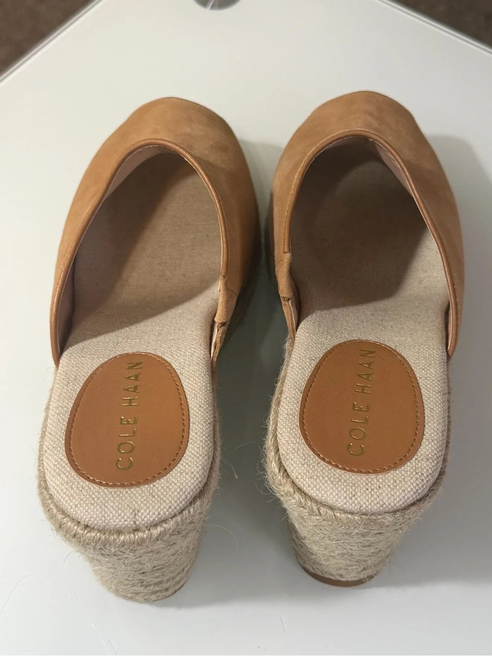 Cole Haan Cloudfeel Southcrest Espadrille Wedge Mule in tan suede sz7